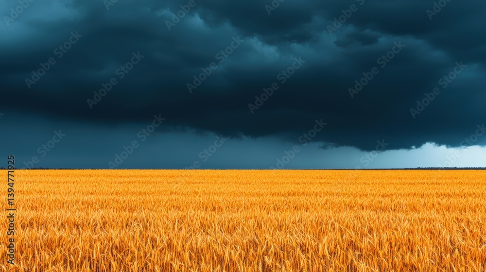Naklejka premium Vast wheat field under a dramatic stormy sky