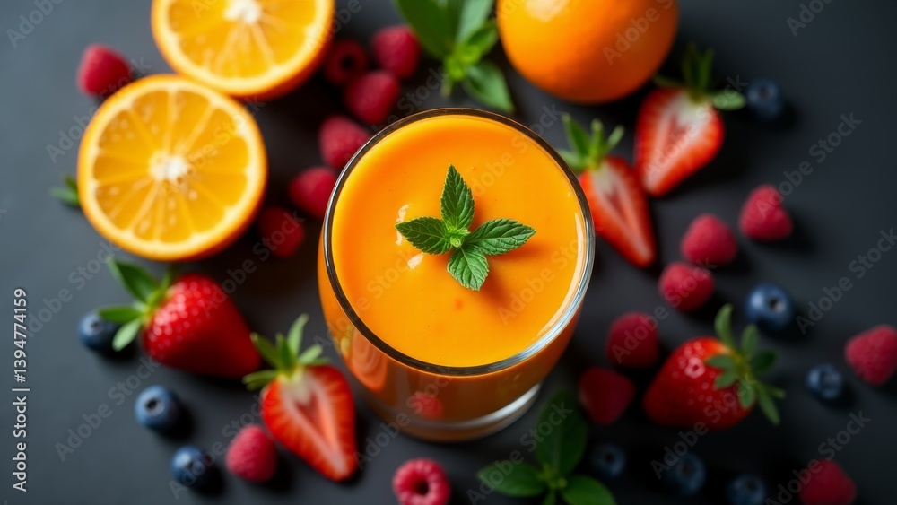 Fresh Fruit Smoothie With Orange And Berries Fresh Fruit Smoothie With Orange And Berries