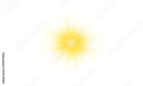 PNG sunlight and glowing sunbeam. Bright shine with lens flare and golden rays. Vibrant transparent light effect for summer sky design. Isolated png illustration. Stock royalty free