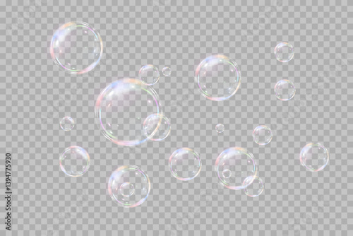 Festive bubbles.Network of realistic soap bubbles.Vector.EPS 10.