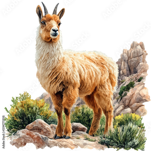 Chamois, watercolor illustration, isolated on a white background.

