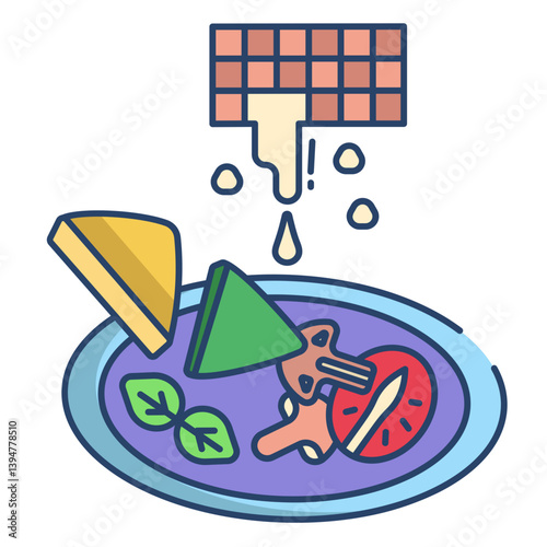 Linear color waffle and potato cutlets icon