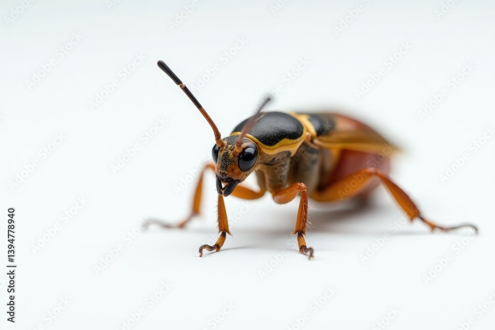 Close-up of single insect on plain white background, arthropod, texture Close-up of single insect on plain white background, arthropod, texture
