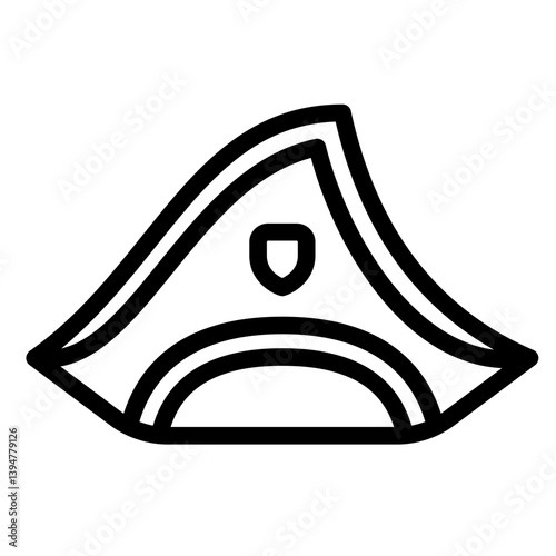 Pirate hat line icon, headwear concept. Vector graphics. Triangular captain cap, pirate sign on white background, style mobile or design.