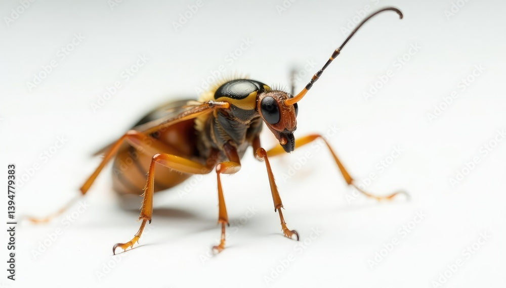 Close-up of single insect on pure white backdrop, pest, bug on white, single bug Close-up of single insect on pure white backdrop, pest, bug on white, single bug