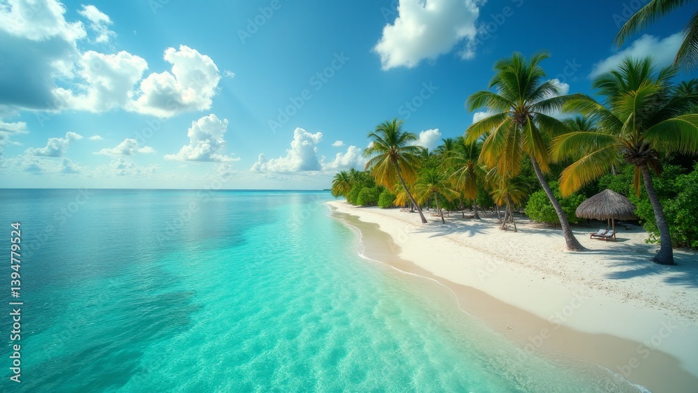 Naklejka premium Tropical Beach Scene, Maldives Paradise Island