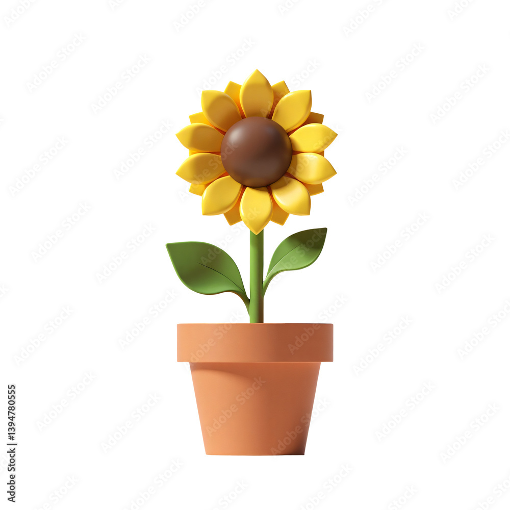 Obraz premium Sunflower in a Pot 3D Render Icon Illustration Cute Cartoon Style Isolated on Transparent