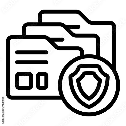 Secured files folder line icon, data protection concept. Vector graphics. Shield with file folders, safety sign on white background, style mobile or design.