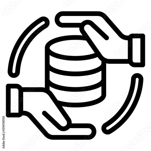 Hands with backup disks line icon, data hoarding concept. Vector graphics. Hard disks space for files, storage sign on white background, style mobile or design.