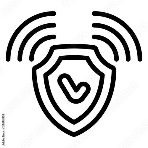 Wiireless connection secure point line icon, data protection concept. Vector graphics. Shield with checkmark and signal, safety sign on white background, style mobile or design.