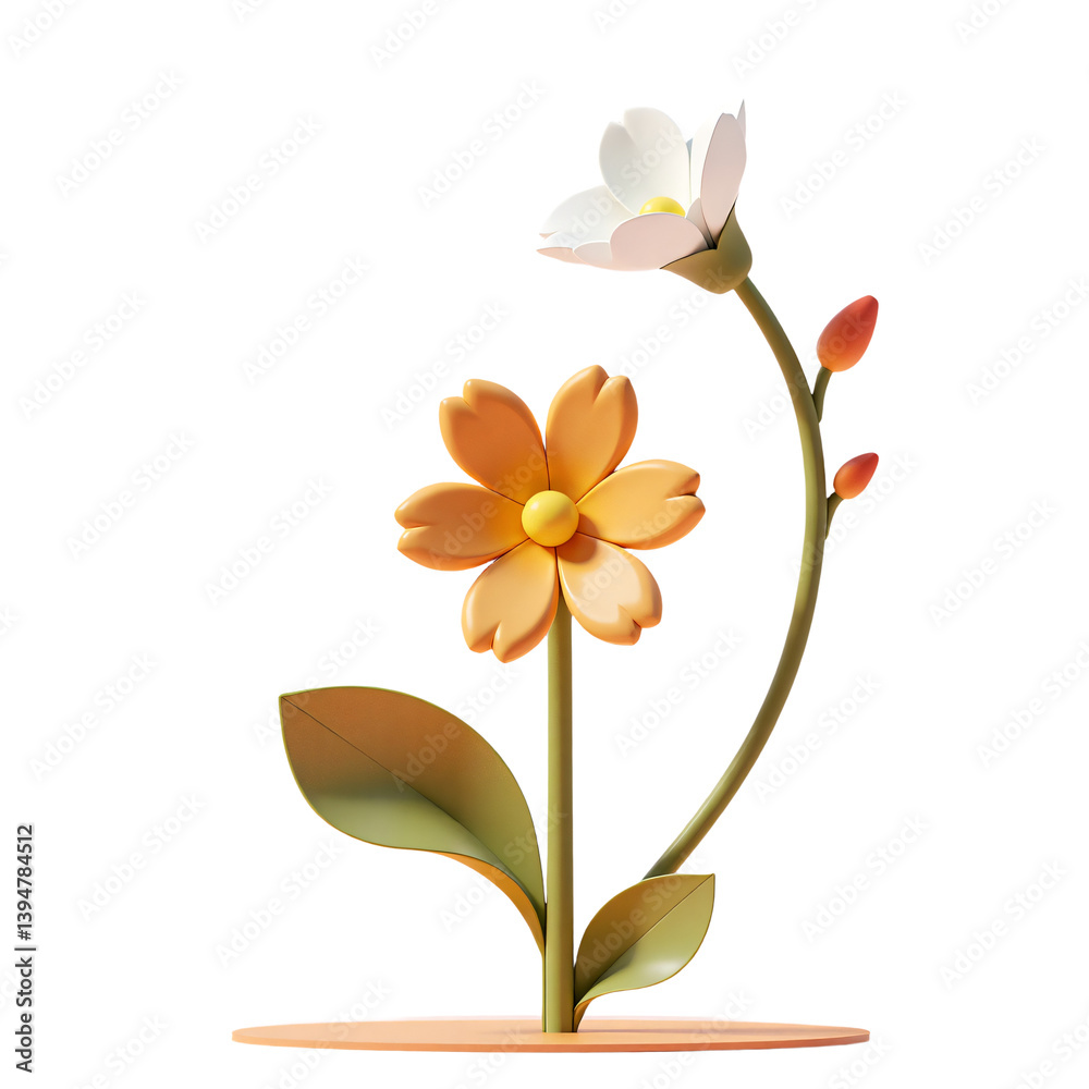 Naklejka premium Spring Garden Flower Blooming 3D Render Icon Illustration with Cute Cartoon Style Isolated