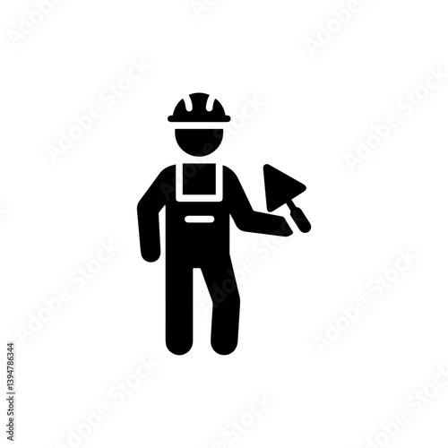 Builder with Trowel Icon in Black Filled Minimalist Style for Construction