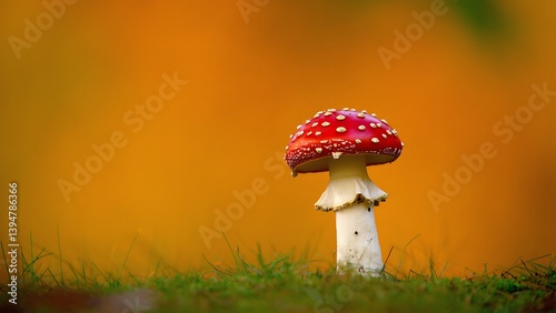Wallpaper Mural Red fly agaric on an orange background of autumn forest Torontodigital.ca