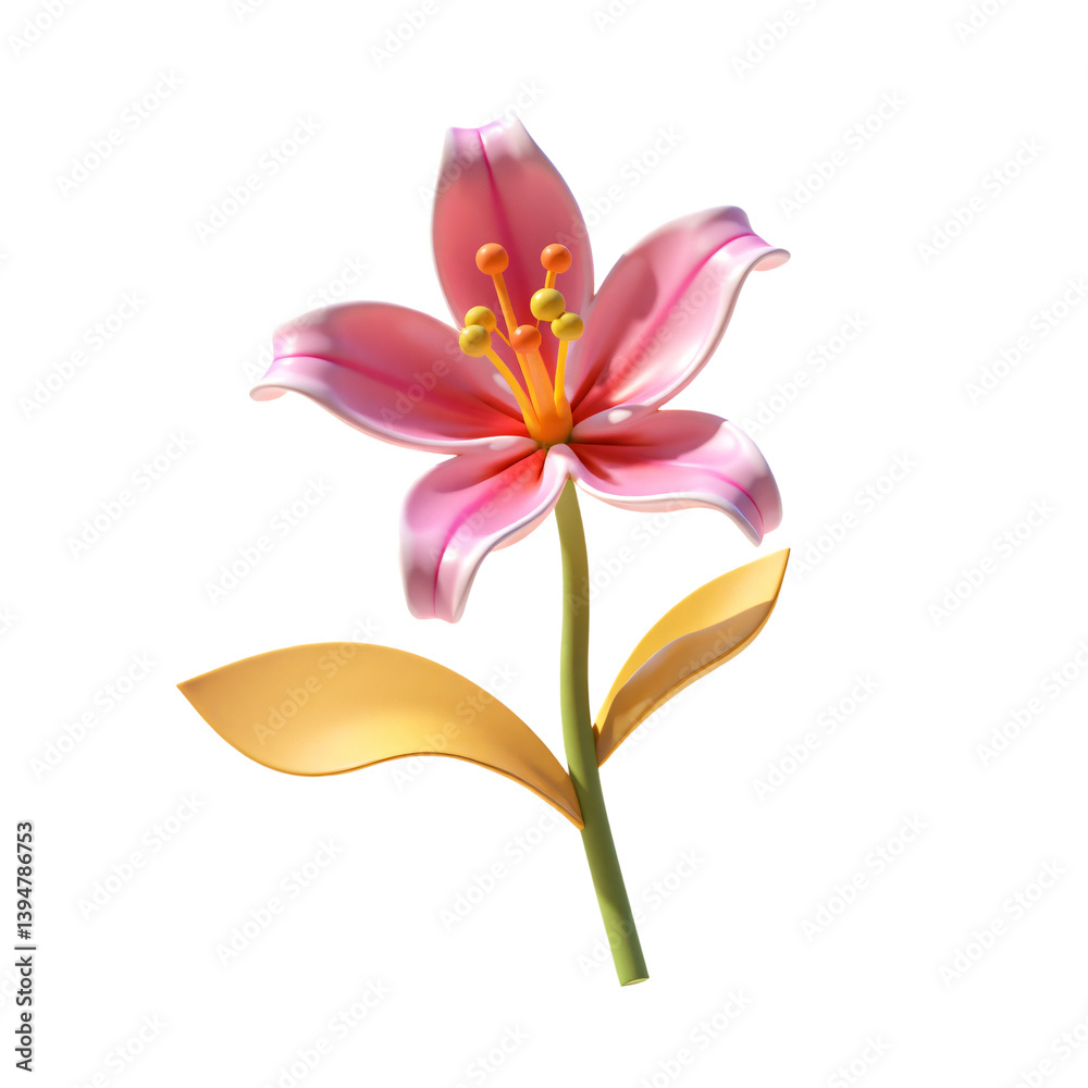 Naklejka premium An Orchid Lily Flower 3D Render Icon Illustration Cute Cartoon Style Design Element Isolated
