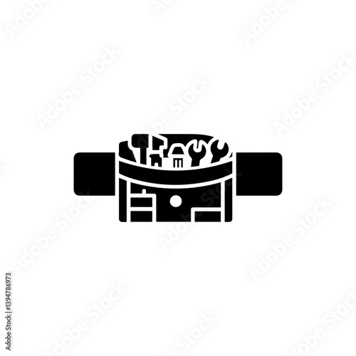 Black Icon of Tool Belt with Tools in Minimal Style