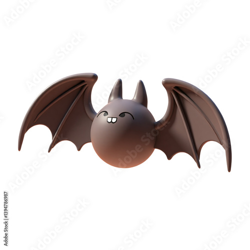 Bat Head 3D Render Icon Illustration with Wings in Cute Cartoon Style Head Only Design