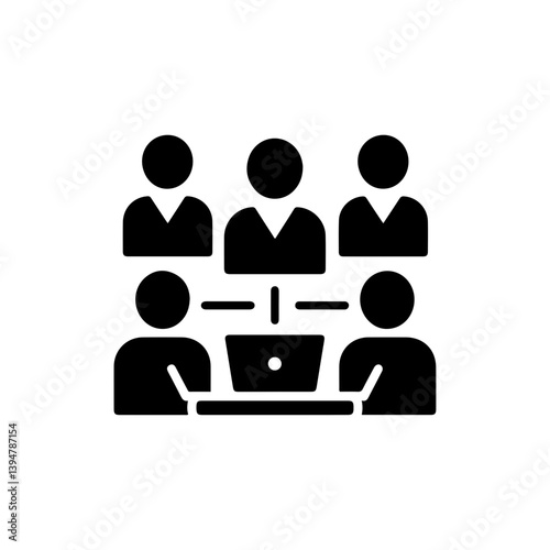 Worker Team Meeting Icon Black Filled Minimal Group Pose