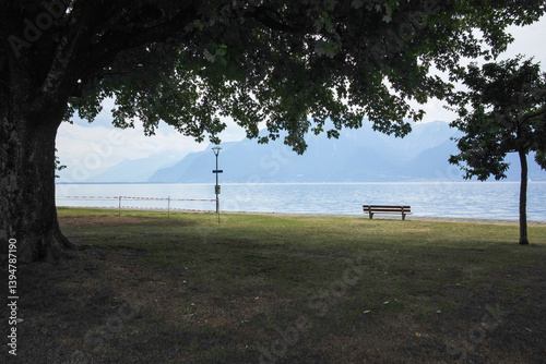 Obraz na płótnie Landscape from town of Vevey to Lake Geneva, Switzerland w salonie