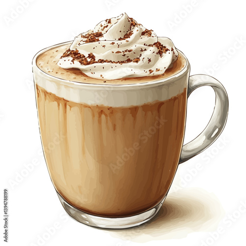 Chai Tea Latte, watercolor illustration, isolated on a white background.

