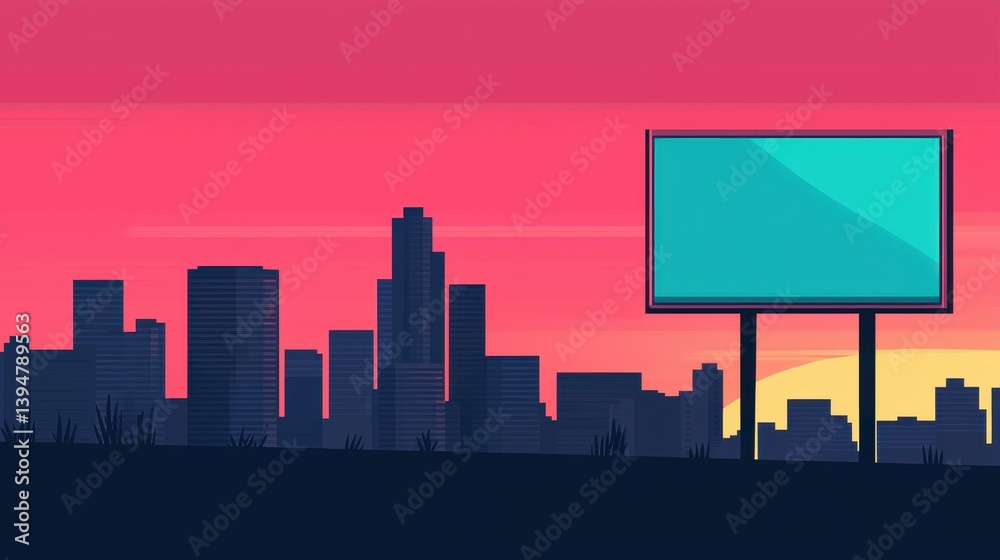 Fototapeta premium Vibrant City Skyline at Sunset with Empty Billboard Space