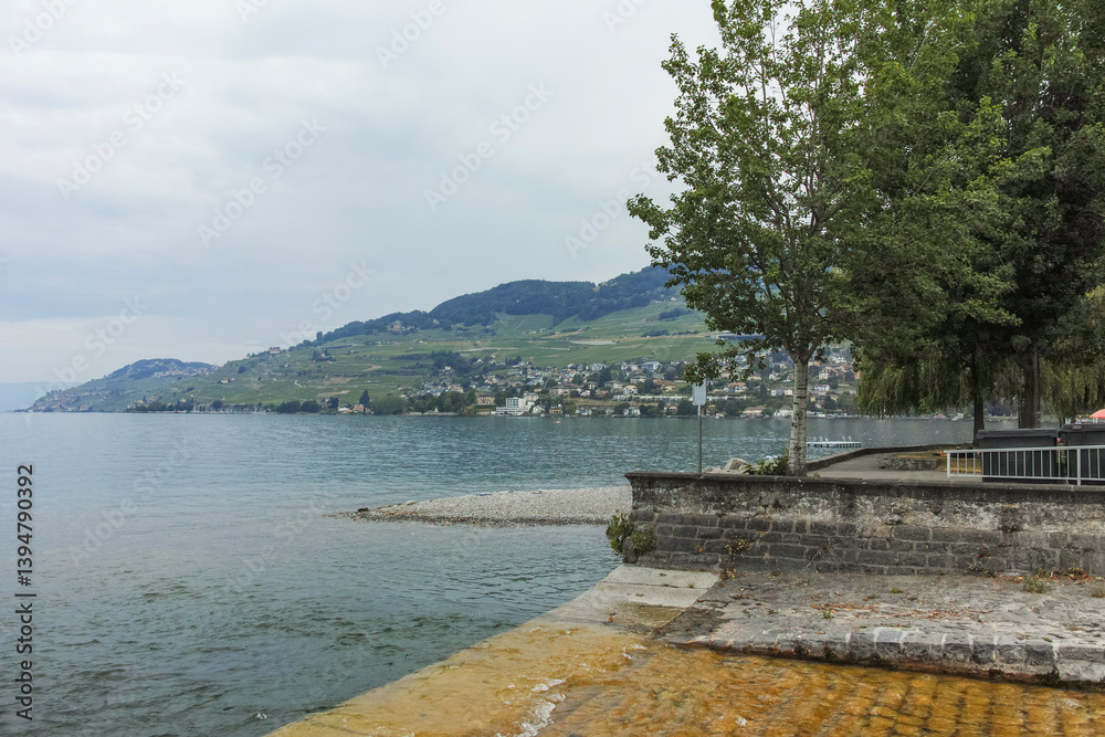 Landscape from town of Vevey to Lake Geneva, Switzerland