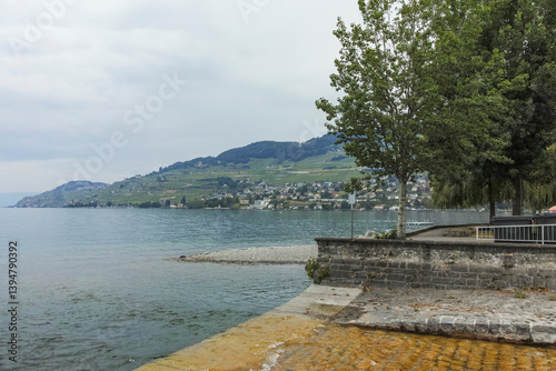 Landscape from town of Vevey to Lake Geneva, Switzerland
