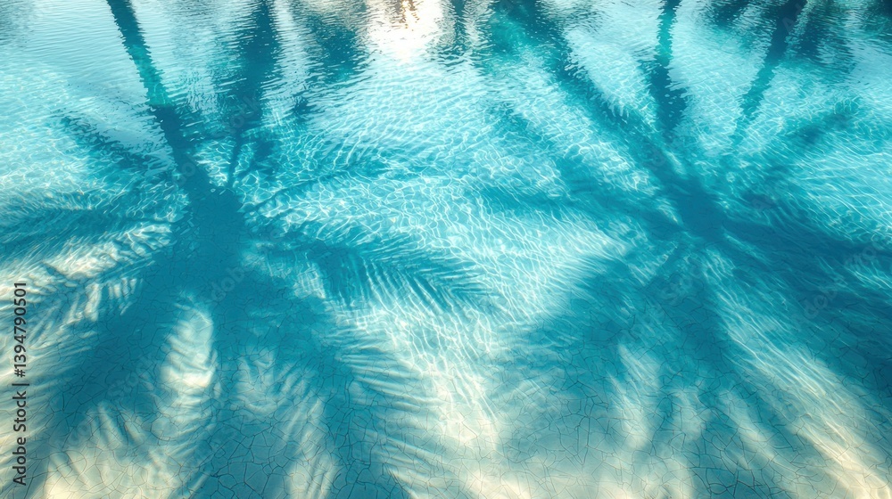 Pool water reflects palm tree shadows, creating a serene, rippling pattern Pool water reflects palm tree shadows, creating a serene, rippling pattern