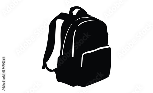 Minimalist backpack icon flat silhouette, Minimalist backpack icon, black and white, simple geometric shapes, flat design, bold silhouette 