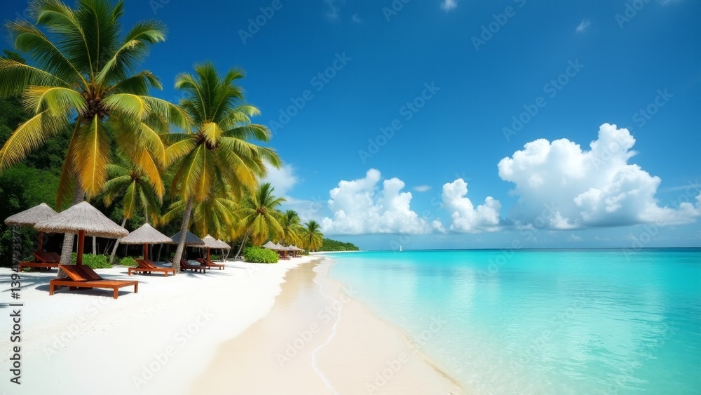 Tropical Beach With Palm Trees, Maldives Tropical Beach With Palm Trees, Maldives