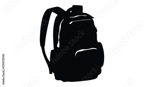 Minimalist backpack icon flat silhouette, Minimalist backpack icon, black and white, simple geometric shapes, flat design, bold silhouette 