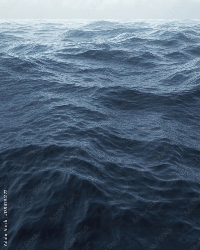 Fototapeta premium Tranquil expanse of deep blue ocean waves under a misty sky creating a serene and calming atmosphere perfect for backgrounds