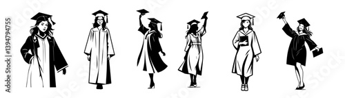 set of silhouette woman graduate 