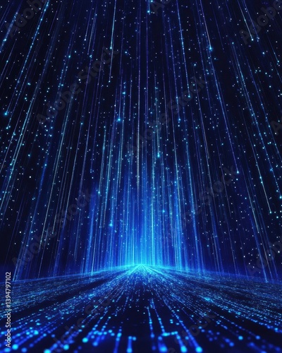 Wallpaper Mural Futuristic digital space with falling blue light streaks and glowing particles creating immersive technology background and virtual reality experience Torontodigital.ca