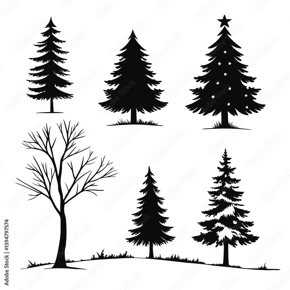Obraz premium “Tree Silhouettes: Nature’s Shadows in Minimalist Beauty”