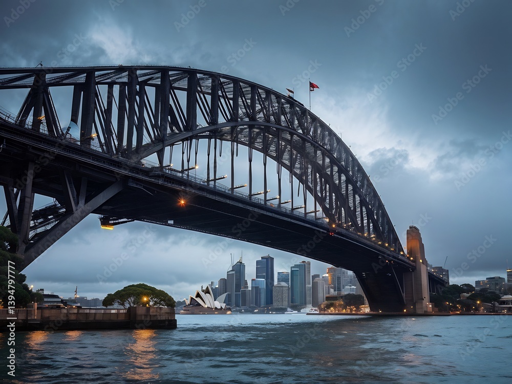 Fototapeta premium Sydney Harbour Bridge, a Majestic Structure under a Cloudy Sky