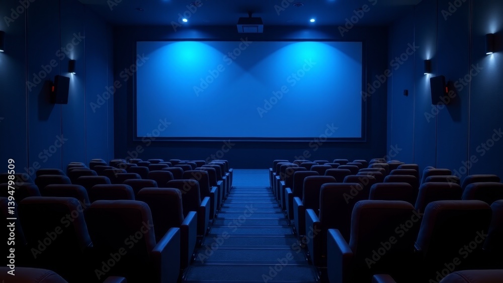 Empty Movie Theater With Blue Screen Empty Movie Theater With Blue Screen