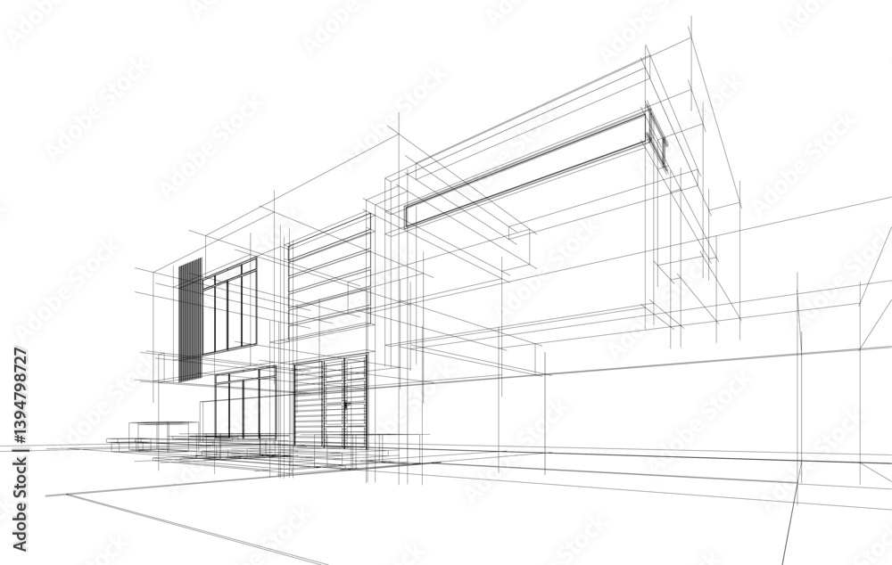 Modern Architectural Wireframe Sketch – Vector Blueprint of Contemporary Buildings Modern Architectural Wireframe Sketch – Vector Blueprint of Contemporary Buildings