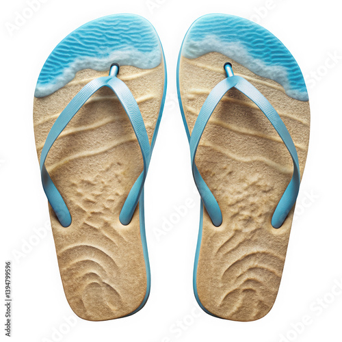 Colorful blue flip-flops with a beach sand design, perfect for summer vibes and outdoor adventures. Ideal for vacations or casual beach outings.