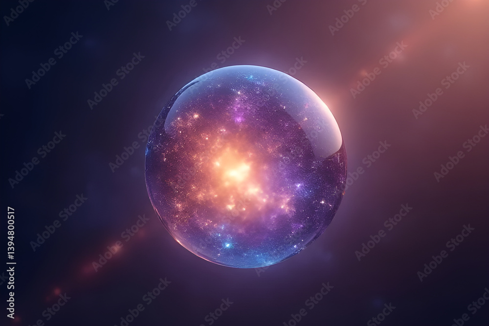 Glass sphere containing colorful nebula and stars floating in space Glass sphere containing colorful nebula and stars floating in space