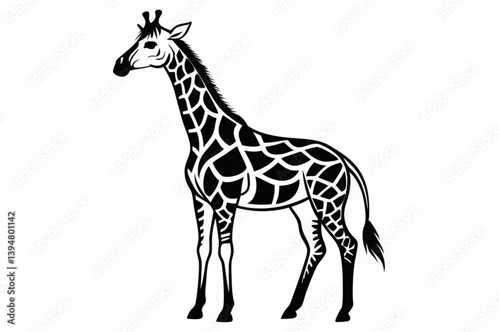 Naklejka premium Giraffe vector line art black design and white background