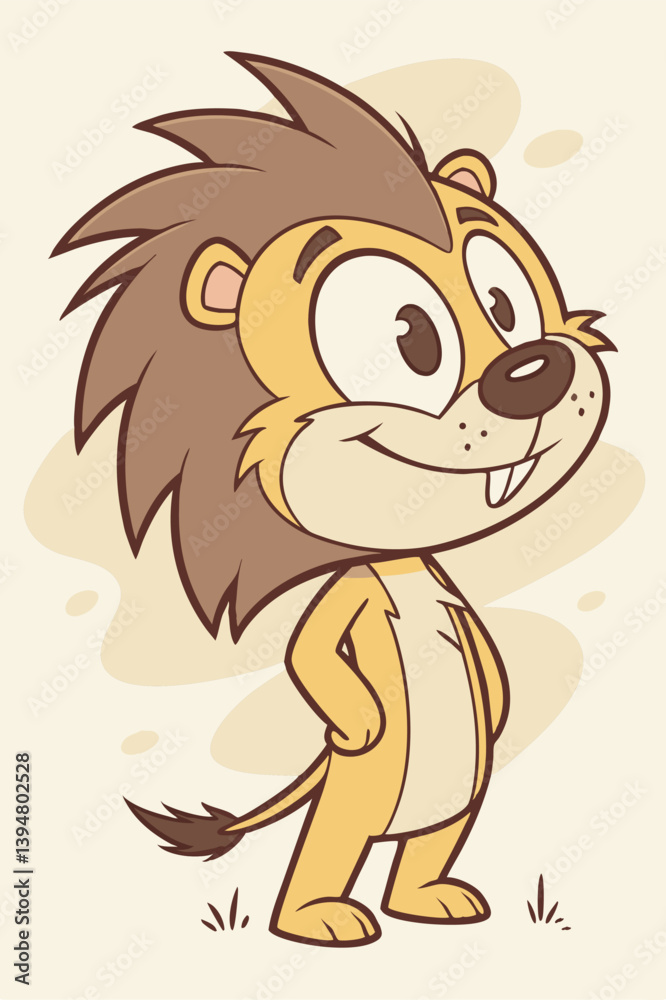 Bright lion character with expressive eyes and perky smile to attract attention in vector illustrations
Bright lion character with expressive eyes and perky smile to attract attention in vector illustrations