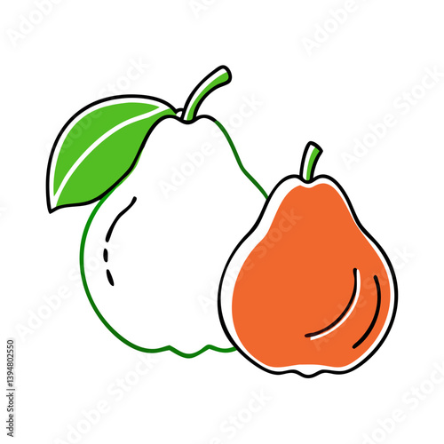 Two stylized pears in vibrant colors  