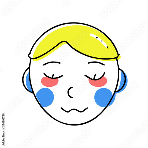 Happy cartoon face with closed eyes and colorful cheeks  