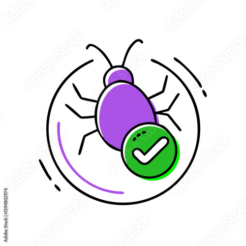 Purple Insect with Checkmark Symbolizing Approval  