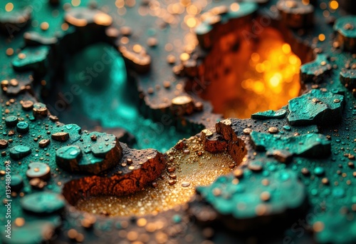 Abstract close-up of colorful textures with droplets and shimmering surfaces