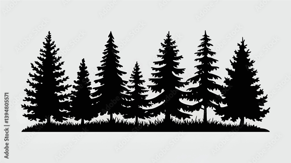 Obraz premium Black Silhouette of Evergreen Forest: Striking Pine Tree Designs for Creative Projects