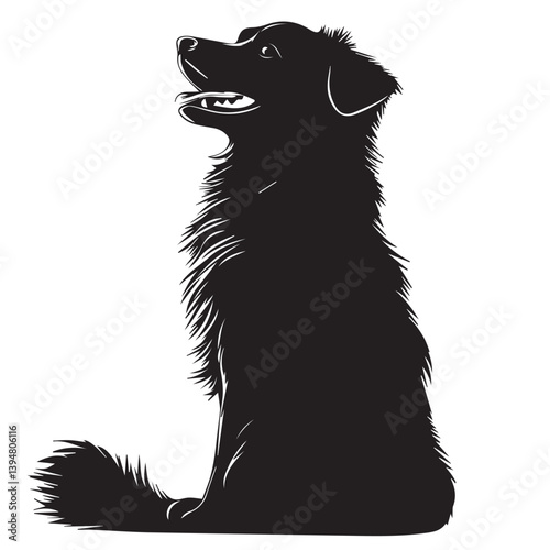 black and white image of a beautiful sitting dog on a white background, graphic, vector, logo
