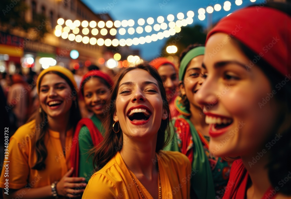 Naklejka premium Joyful women celebrating together during a vibrant festival night