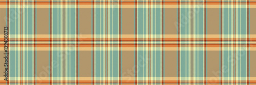 Elegant teal, beige, and orange plaid pattern. Perfect for textile design, website backgrounds, or autumnal themed projects.