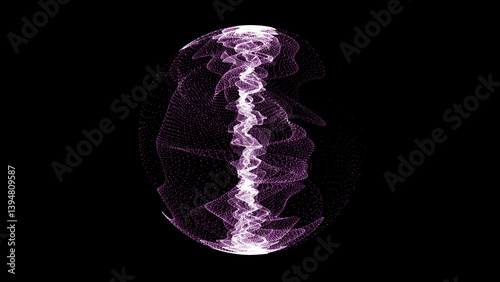 Technology pink sphere with connecting dots and lines. Digital abstract network structure. 3D rendering.